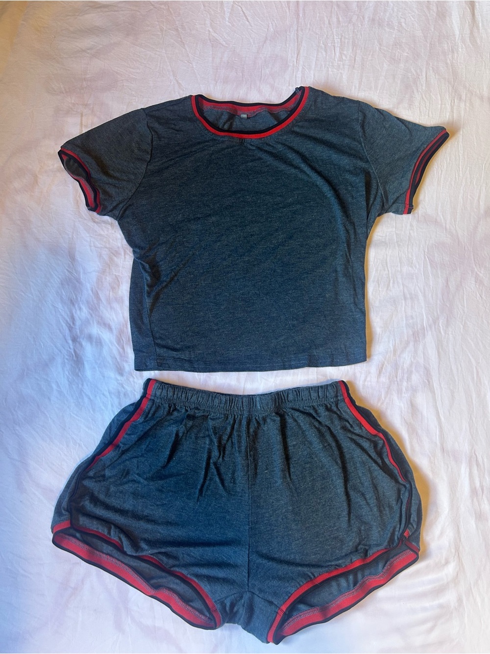 Women’s 70s Retro Style Two-Piece Set - Blue with Red And BlackTrim